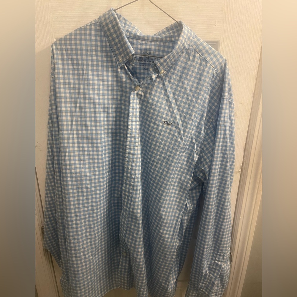 Blue Gingham Button-Down Shirt. Vineyard vines xxl
